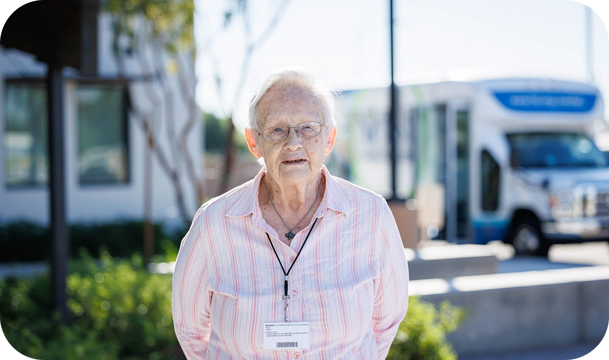 Image of an elderly woman looking at the camera